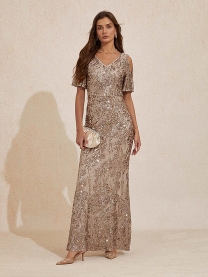 Cold Shoulder Sequins Gown