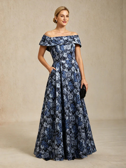 Schoudervrije Metallic Bloemenjacquard Baljurk