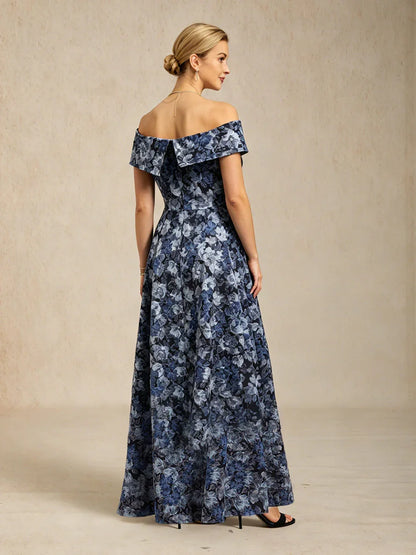 Off the Shoulder Metallic Floral Jacquard Ballgown