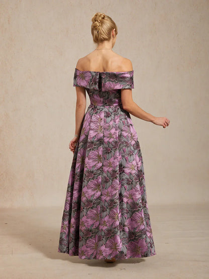 Off the Shoulder Metallic Floral Jacquard Ballgown