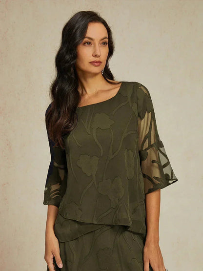 Dressy Chiffon Asymmetric Hem Blouse
