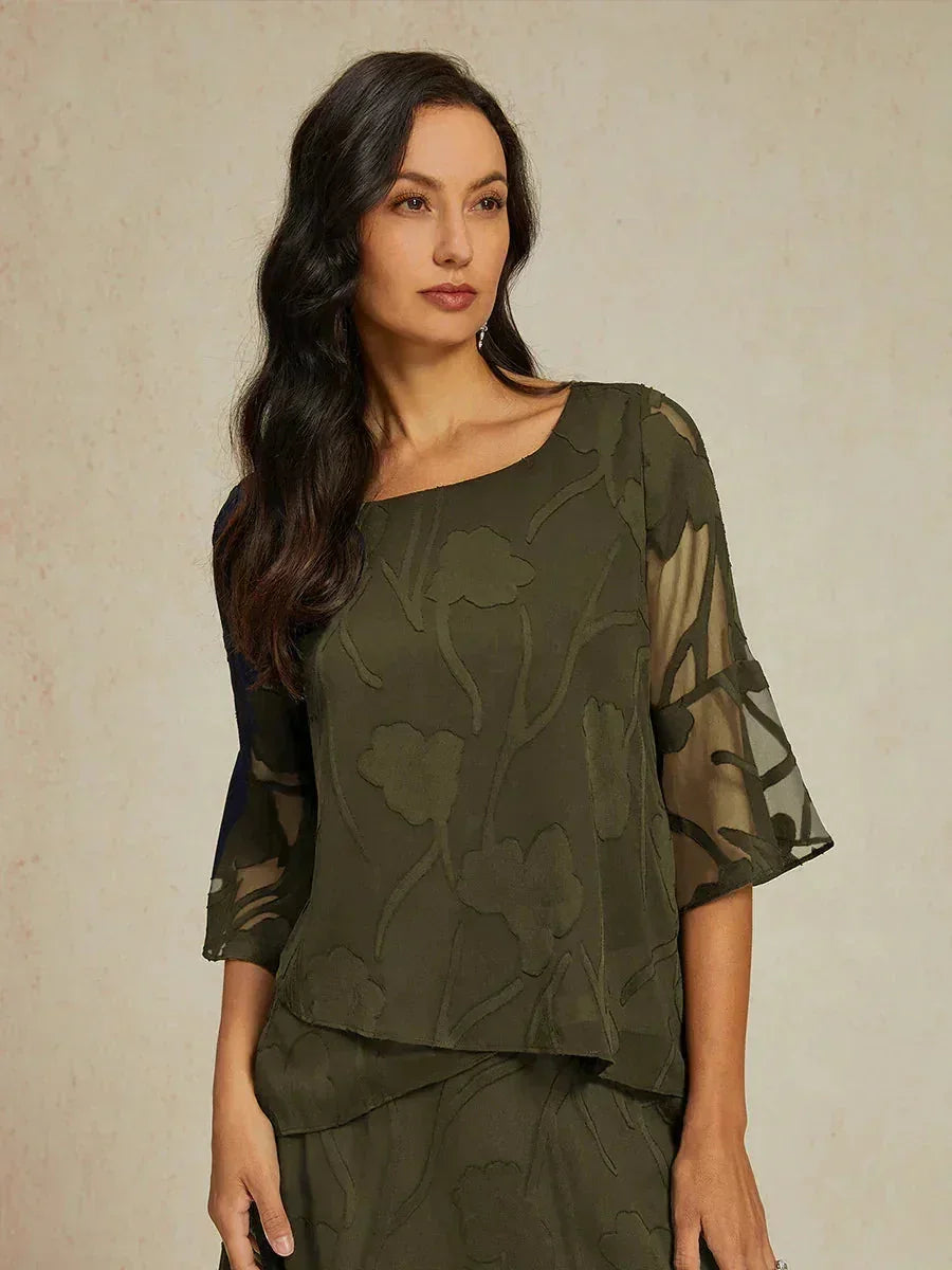 Dressy Chiffon Asymmetric Hem Blouse