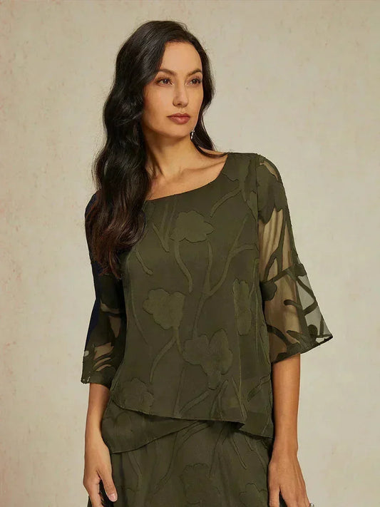 Dressy Chiffon Asymmetric Hem Blouse