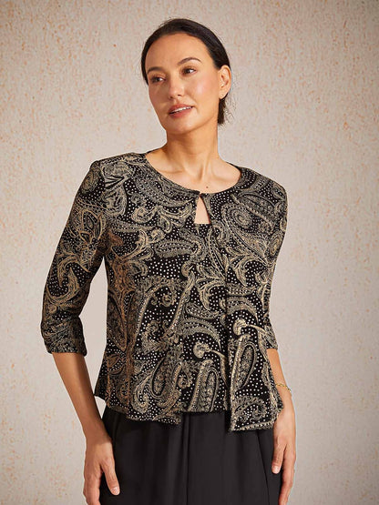 Paisley-Stricktop mit dezentem Pailletten-Detail