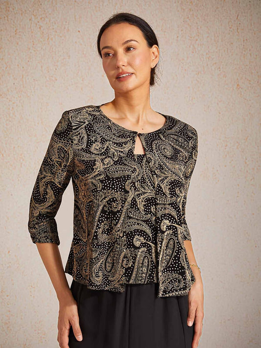 Paisley-Stricktop mit dezentem Pailletten-Detail