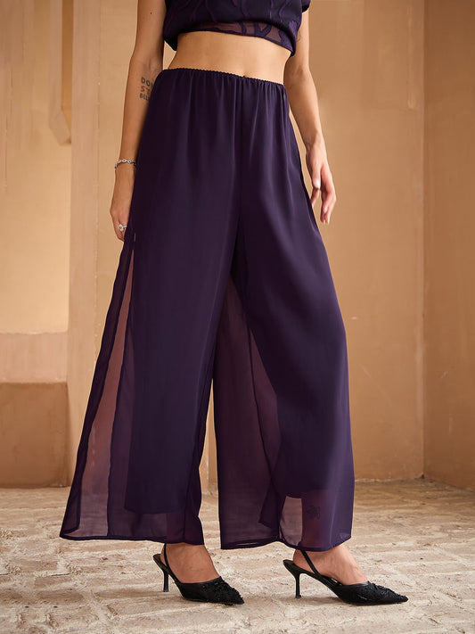 Straight Leg Pant With Chiffon Split Leg Overlay