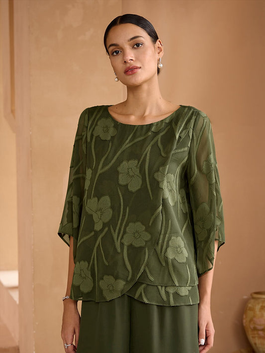 Floral Layered Chiffon Tops