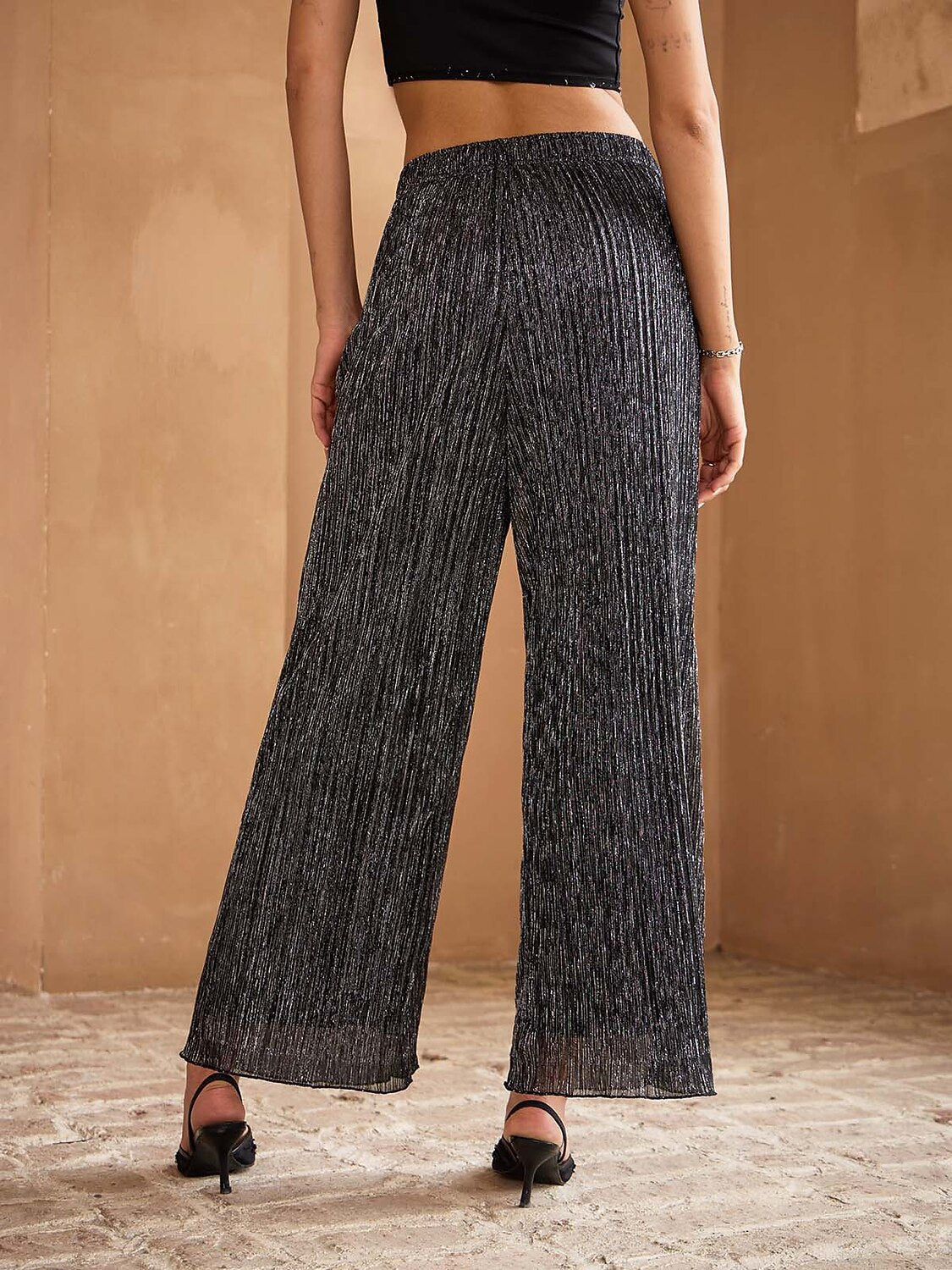 Wide Straight-Leg Chiffon Pants