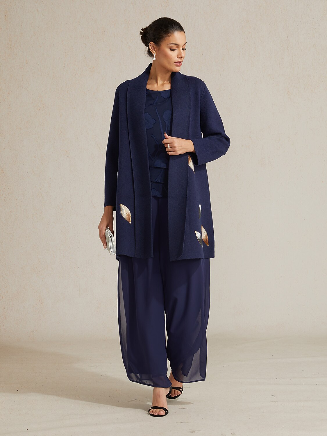 Long Embellished Leaf Cardigan