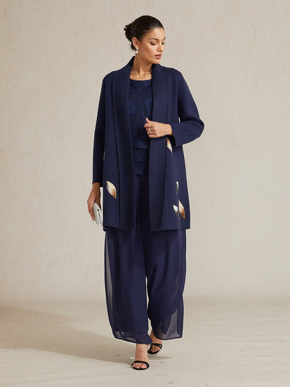 Long Embellished Leaf Cardigan