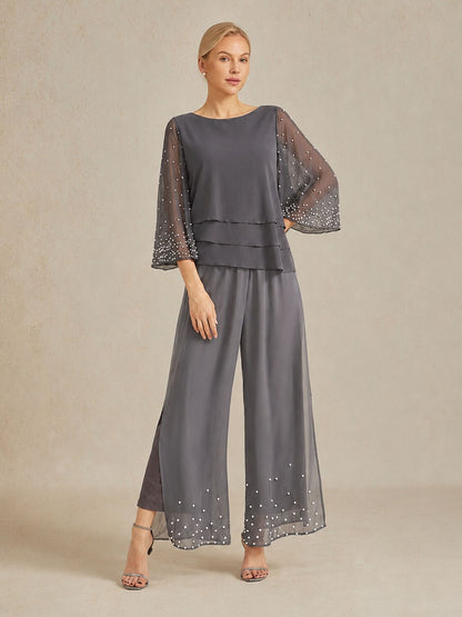 Pearl-embellished Wide Leg Pants