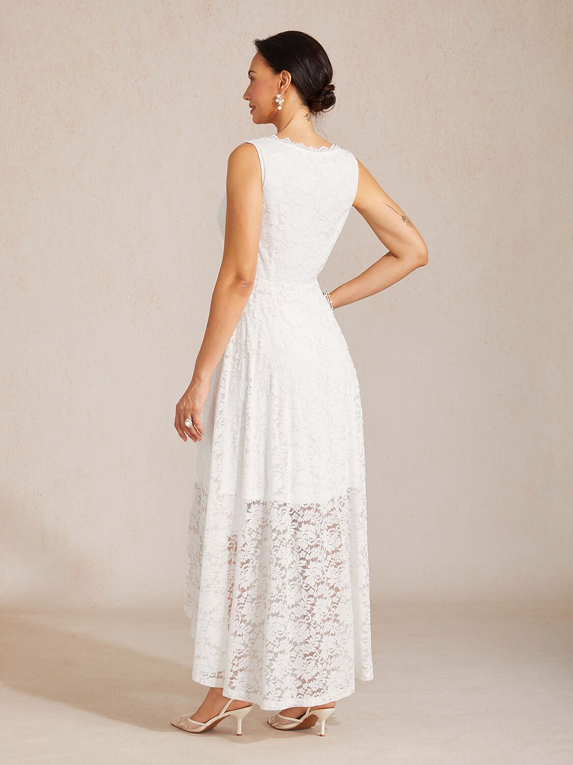 Scalloped V Neck Lace Evening Dress with Matching Shawl