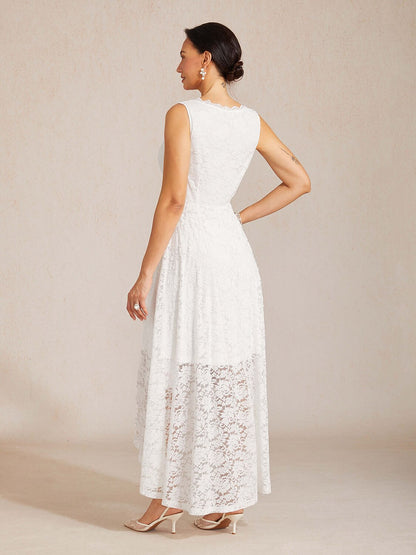 Scalloped V Neck Lace Evening Dress with Matching Shawl