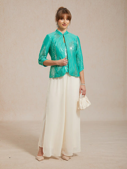 Elegant Twinset Met Mandarijnkraag En Pailletten