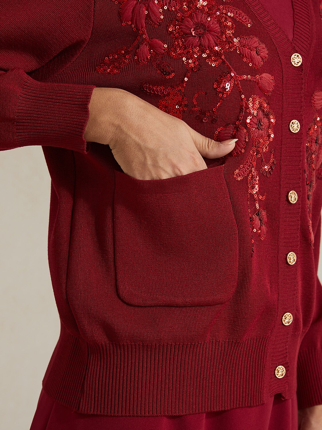 3D Rosette Sequin Knit Cardigan