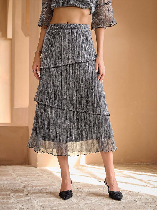 Pleated Layered Chiffon Skirt