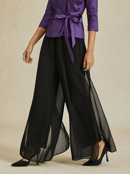 Straight Leg Pant With Chiffon Split Leg Overlay