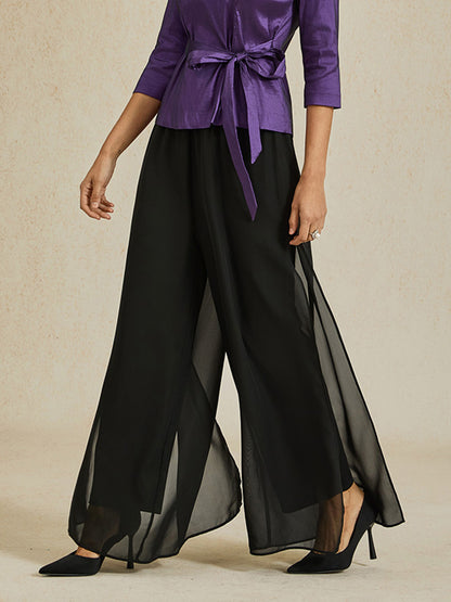 Straight Leg Pant With Chiffon Split Leg Overlay