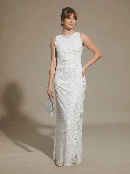 Lace Sequin Maxi Dress with Ruffle Detail
