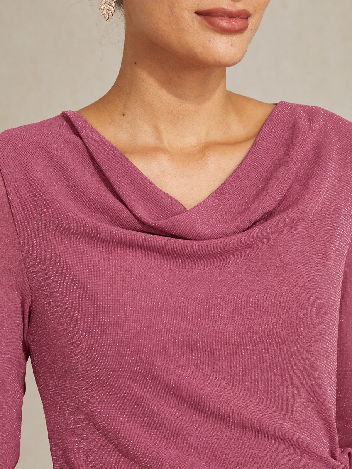 Elegant Metallic Tie Waist Knit Top