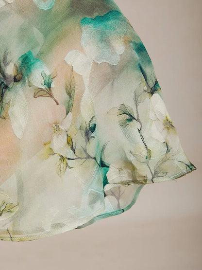 Blouse en Chiffon à Volants Superposés avec Imprimé Floral