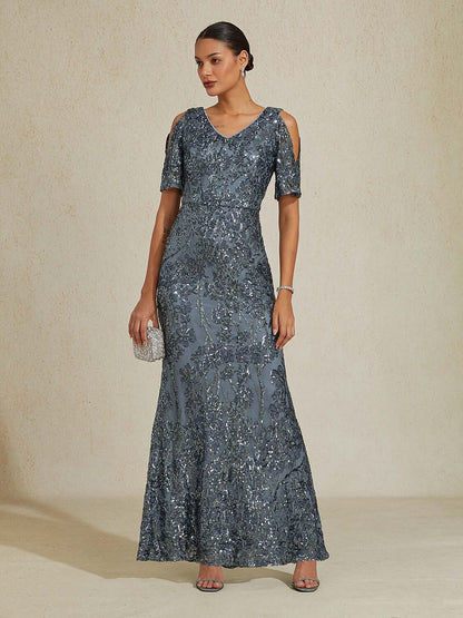 Cold Shoulder Sequins Gown
