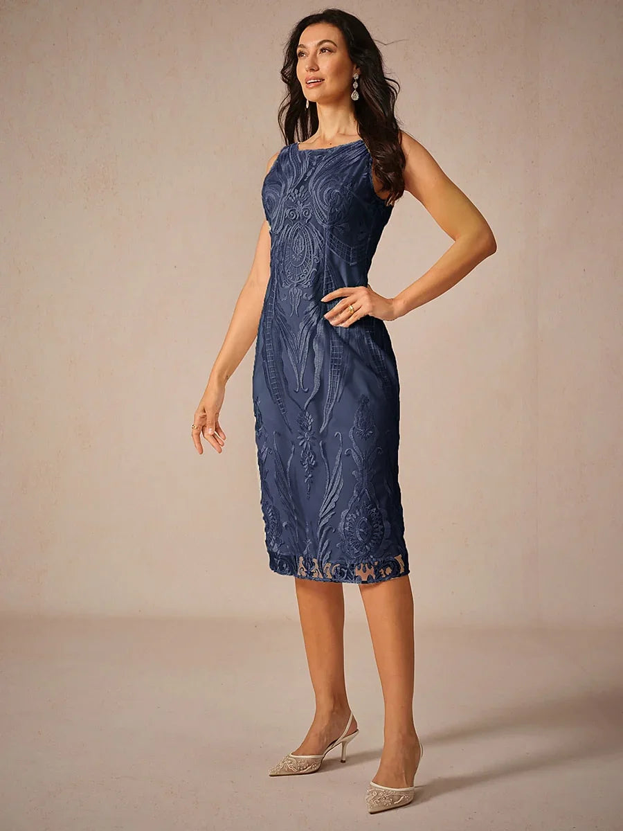 Embroidery Lace Boat Neck Sleeveless Dress