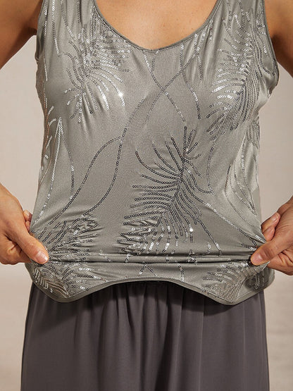 Elegant Twinset Met Mandarijnkraag En Pailletten