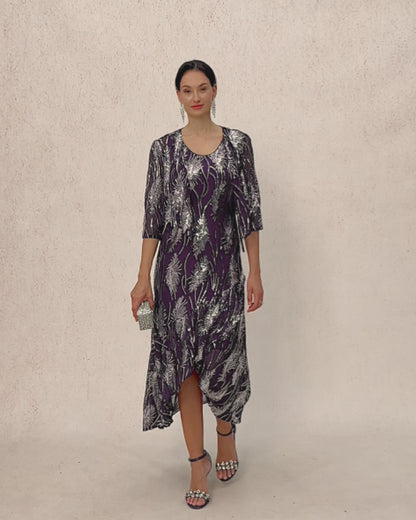 Kurzes Bolero aus Mesh mit Pailletten und 3/4-Ärmeln