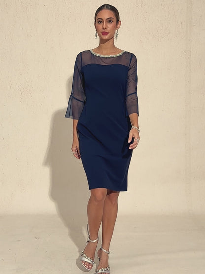 Elegant Fitted Cocktail Dress with Flared Sleeves