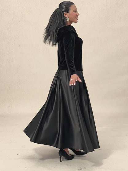 Long Sleeve Velvet Blouse with Ruched Collar