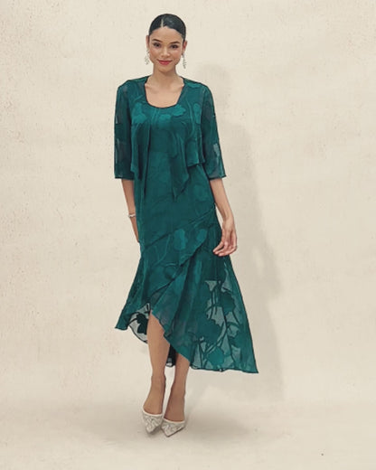 Floral Chiffon Sleeveless Evening Gown with Asymmetrical Hem