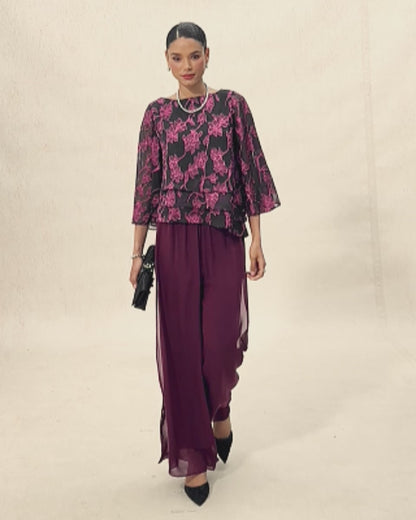 Floral Chiffon Boat Neck Blouse