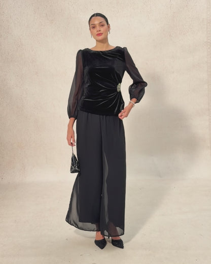 Blusa patchwork in chiffon di velluto