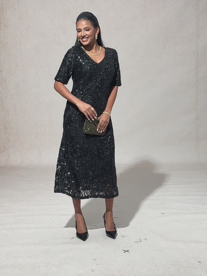 Elegant V-Neck Sequin Short Dress