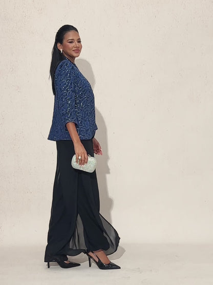 Paisley Lace Mandarin Collar Twinset with Rhinestone