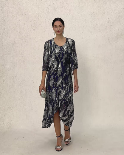 Sleeveless A-Line Maxi Dress with Mesh Sequin
