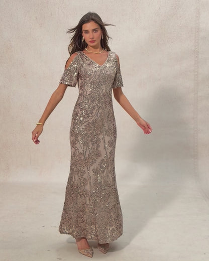 Cold Shoulder Sequins Gown