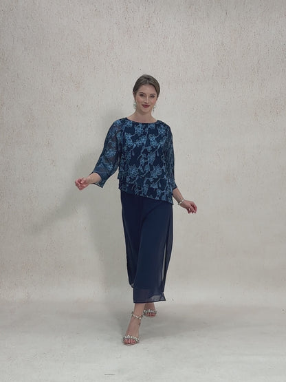 Floral Chiffon Boat Neck Blouse with A-Line Sleeves