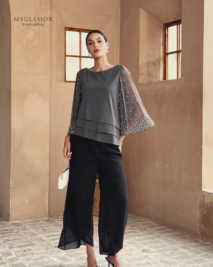 Beaded Layered Mesh Elegant Tops