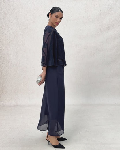 Layered Bell Sleeve Notched Neck Floral Tops
