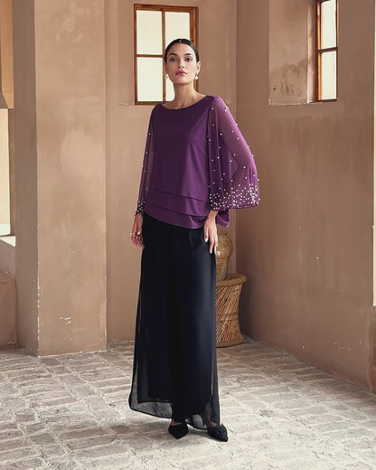 Beaded Layered Mesh Elegant Tops