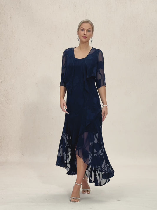 Floral Chiffon Sleeveless Evening Gown with Asymmetrical Hem