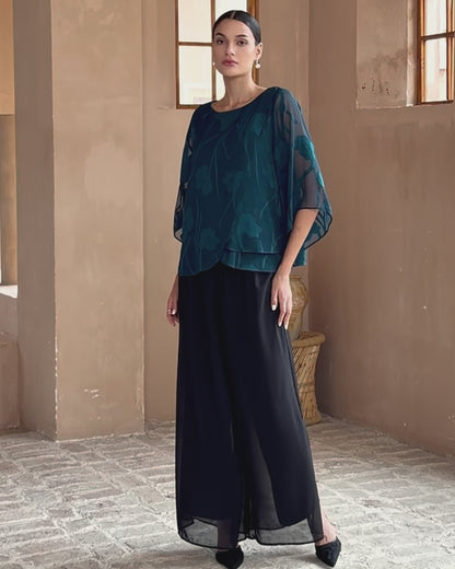 Sheer Floral Layered Chiffon Tops