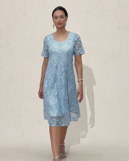 Rosette Lace Boat Neck A Line Dress