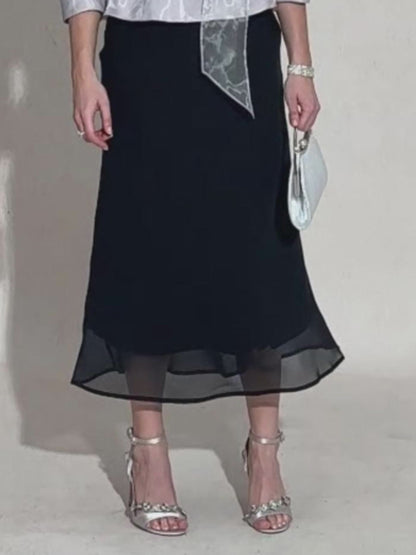 Flowy Panel Chiffon Tea-Length Skirt