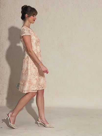 Rosette Lace Boat Neck A Line Dress