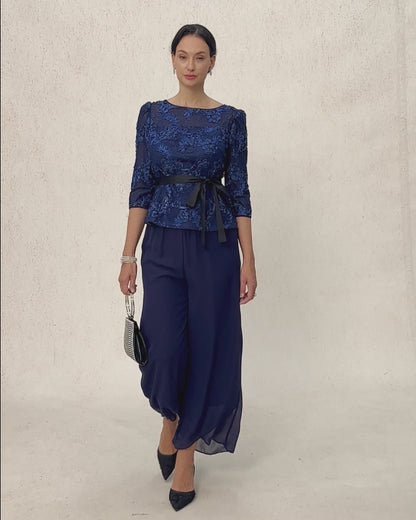 Straight Leg Mid Waist Layered Chiffon Pants