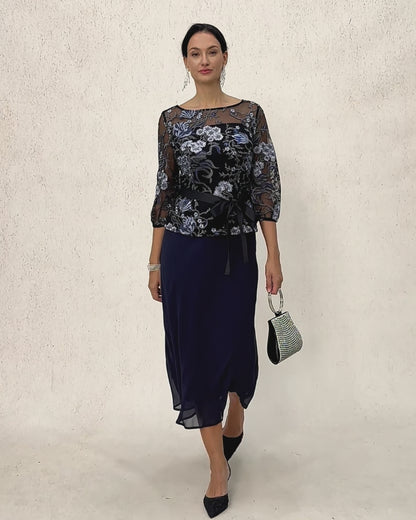 Flowy Panel Chiffon Tea-Length Skirt