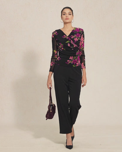 Floral Stretch Knit Wrap Top
